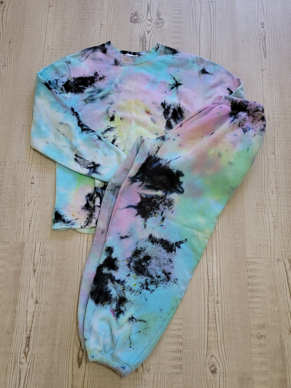 Tie-Dye Pastel Womenβs Cotton Blend Jogger Set Small Loungewear Athleisure